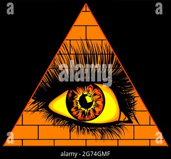 Auge der Vorsehung. Alle sehen Auge in das Dreieck auf der Pyramide Freimaurer Symbol. Stock Vektor