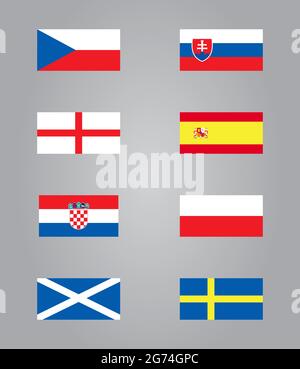 Tschechische Republik, Kroatien Portugal, England Flaggenvektor gesetzt. Ein Zeichen von Schweden, Schottland. Symbol für Polen, Spanien, Slowakei Stock Vektor