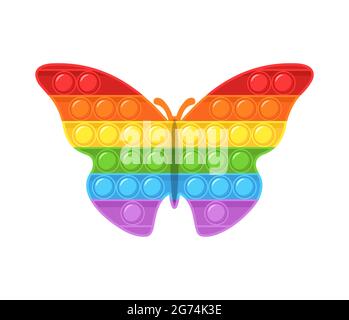 Lassen Sie es sich nicht nehmen. Trendiges Sinnesspiel. Schmetterling geformt Antistress Kinder Spiel. Buntes Handspielzeug mit Push-Blasen. Vektorgrafik in flacher Form Stock Vektor