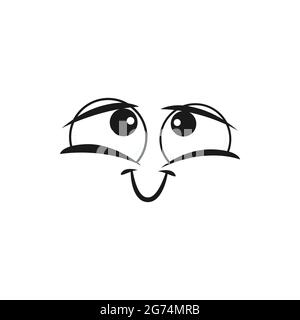 Schüchternes Smiley isoliertes Emoticon, das die Augen erfreut. Vector umarmte Gesicht von Emoji mit geschwungenem Lächeln, verwirrt linearen Charakter. Gesichtsausdruck nach CO Stock Vektor