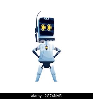 Frau Roboter, große Augen und Antenne im Kopf, weibliche Roboter-Charakter in weißer Farbe isoliert. Vector Kunststoff futuristische Sci-Fi Hi-Tech-Maschine, Mädchen ro Stock Vektor