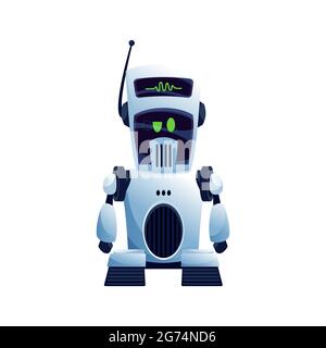 Roboter mit Antenne am Kopf isoliertes Kinderspielzeug auf Fernbedienung oder futuristischer Maschine. Vector elektronische Cyborg, riesigen virtuellen Helden Hi-Tech-Maschine wit Stock Vektor