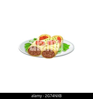 Burrito, Fast Food-Snacks und Sandwiches, Vector isolated Icon. Fastfood-Restaurant oder Street-Food-Bistro-Lieferung und Mahlzeiten zum Mitnehmen, mexikanische BU Stock Vektor