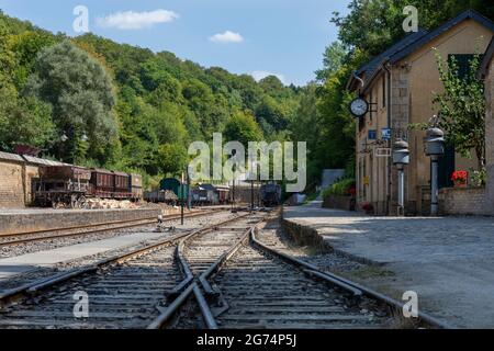 Europa, Luxemburg, in der Nähe von Differdange, Bahnhof Fond-de-Gras - Teil des Open Air Industrial Museum im Minet Park Stockfoto