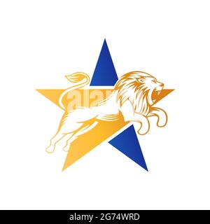 Abstrakte Lion Star Logo Design Vektor Vorlage. Design-Konzept Löwe mit Star Shape Logo. Lion Head mit Star Logo Vektor-Design-Vorlage für Unternehmen Stock Vektor