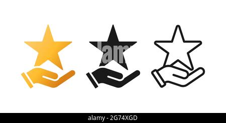 Vektorgrafik für die Symbole „Bewertung“, „Überprüfung“ oder „Feedback“. Design-Vorlage für Symbole zur Kundenbewertung. Feedback zur Kundenbewertung mit Stern-Vektor-Symbol desi Stock Vektor