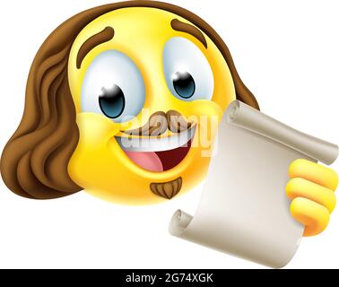 Shakespeare Poet Emoticon Emoji Cartoon Face Ikone Stock Vektor