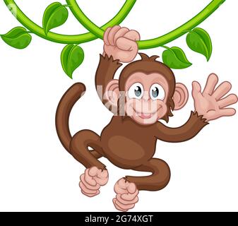 Affen Singen Auf Jungle Vines Winken Cartoon Stock Vektor