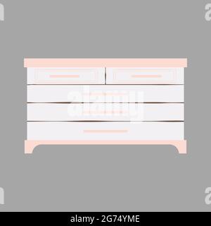 Schlafzimmermöbel: Kommoden im flachen Cartoon-Stil. Niedliches Regal im skandinavischen Stil. Vektordarstellung auf weißem Hintergrund isoliert. Stock Vektor
