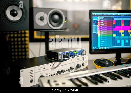 Synthesizer Closeup, Aufnahme Studio-Ausrüstung Stockfoto