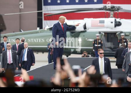 30. Juni 2019-Osan, Südkorea-US-Präsident Donald Trump kommt auf dem Militärflugplatz Osan an an, um das Treffen ihrer Soldaten auf dem Militärflugplatz Osan in Osan, Südkorea, zu organisieren.US-Präsident Donald Trump trifft heute im Waffenstillstandsdorf Panmunjom die nordkoreanische Leder Kim Jong UN. Stockfoto