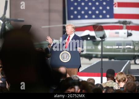 30. Juni 2019-Osan, Südkorea-US-Präsident Donald Trump Rede auf dem Militärflugplatz Osan für ihre Soldaten Treffen Veranstaltung auf dem Militärflugplatz Osan in Osan, Südkorea US-Präsident Donald Trump trifft den nordkoreanischen Leder Kim Jong UN heute im Waffenstillstandsdorf Panmunjom. Stockfoto