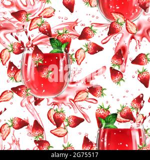 Nahtloses Muster mit Erdbeer-Cocktail. Sommerhintergrund Stockfoto