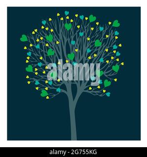 Illustration von Liebe und Herzen in einem Baum Stock Vektor