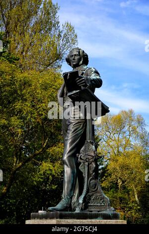 Bronzestatue des Komponisten Felix Mendelssohn Bartholdy, musikalischer Leiter von Düsseldorf von 1833 - 1835. Stockfoto