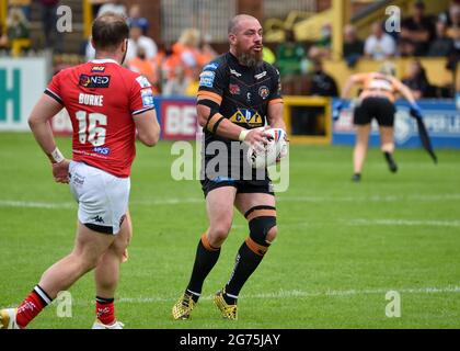 Castleford, Großbritannien. Juli 2021. Grant Millington von Castleford Tigers während des Betfred Super League-Spiels zwischen Castleford Tigers V Salford Red Devils am 11. Juli 2021 bei der Wundheilung A Hose Jungle, Castleford, West Yorkshire. Kredit: Craig Cresswell/Alamy Live Nachrichten Stockfoto