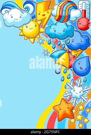 Hintergrund mit niedlichen kawaii Wetter Elemente. Lustige saisonale Kind Illustration. Stock Vektor