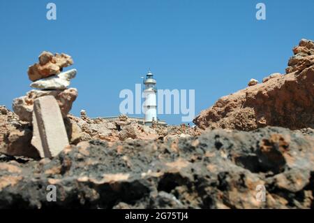 Faro de Cap de Ses Salines, Mallorca, Balearen Stockfoto