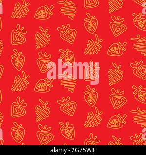 Nahtlose Musterset von einigen Arten von Erdbeeren. Handgezeichnete Skizze. vektorgrafik. Kontinuierlich Doodle. Stock Vektor