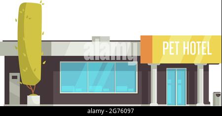 PET Hotel Gebäude Cartoon-Symbol auf weißem Hintergrund Vektor-Illustration Stock Vektor