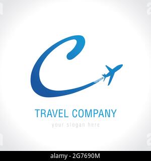 C Tourismusunternehmen Logo Konzept. Alphabet Navigate Zeichen mit Fluggesellschaften und Jet-Flugzeug, Lowcost Airways Marke, Logistik, Lowcoster Grafik abstrakt te Stock Vektor