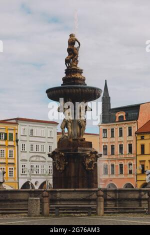 Ceske Budejovice 11. Juli 2021. ceske budejovice Brunnen Budvar Stockfoto