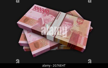 Indonesische Rupiah Geldpaket 3d-Illustration. HUF-Banknotenbündel. Konzept von Finanzen, Bargeld, Wirtschaftskrise, Unternehmenserfolg, Rezession, bank, Stockfoto