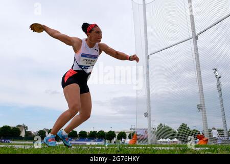 Sauteville Les Rouen, Normandie, Frankreich. Juli 2021. YAIME PEREZ (CUB) in Aktion beim Diskuswerfen-Wettbewerb des Athle Pro Tour-Meetings in Sotteville les Rouen im City Stadium - Sotteville les Rouen Frankreich Credit: Pierre Stevenin/ZUMA Wire/Alamy Live News Stockfoto