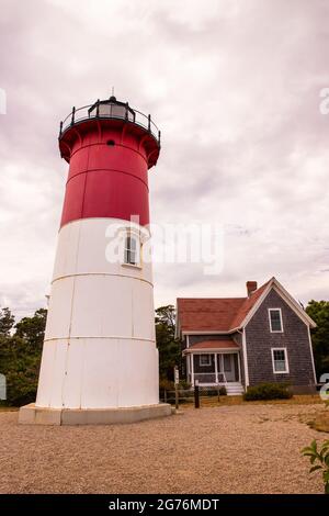 Nauset Leuchtturm entlang der Cape Cod National Seashore. Stockfoto