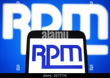 Ukraine. Juli 2021. In dieser Abbildung ist ein RPM International Inc.-Logo auf einem Smartphone und einem pc-Bildschirm zu sehen. (Foto von Pavlo Gonchar/SOPA Images/Sipa USA) Quelle: SIPA USA/Alamy Live News Stockfoto