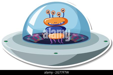 Aufkleber-Vorlage mit nicht identifiziertem fliegenden Objekt (UFO) isolierte Illustration Stock Vektor
