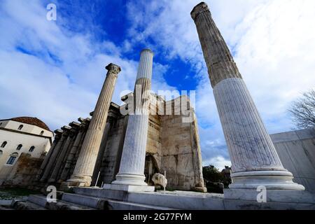 Der archäologische Park der Hadrianbibliothek in Monastiraki, Athen, Griechenland. Stockfoto