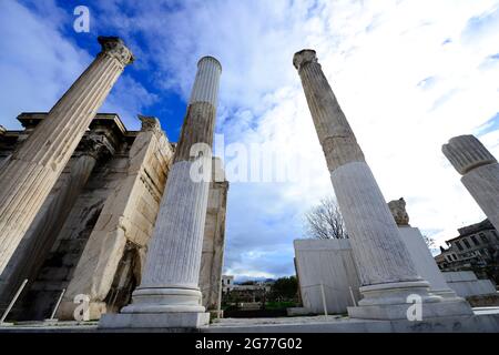 Der archäologische Park der Hadrianbibliothek in Monastiraki, Athen, Griechenland. Stockfoto