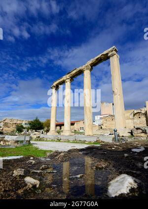 Der archäologische Park der Hadrianbibliothek in Monastiraki, Athen, Griechenland. Stockfoto