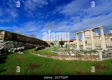 Der archäologische Park der Hadrianbibliothek in Monastiraki, Athen, Griechenland. Stockfoto