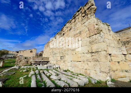 Der archäologische Park der Hadrianbibliothek in Monastiraki, Athen, Griechenland. Stockfoto