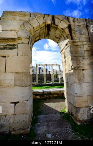 Der archäologische Park der Hadrianbibliothek in Monastiraki, Athen, Griechenland. Stockfoto