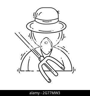 Farmer Symbol. Handgezeichnetes Icon-Set, Umriss schwarz, Doodle-Symbol, Vektor-Icon-Design. Stock Vektor