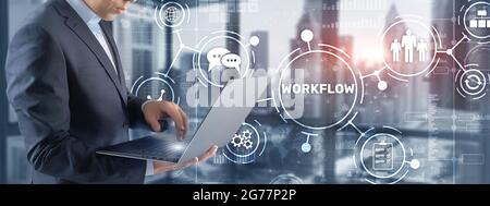 Workflow Repeatability Systematisation Buisness Prozess. Business Technology Internet. Stockfoto