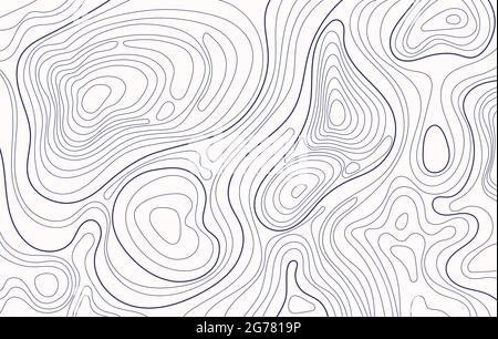 Topografische Karte. Topografische Kontur, geographisch konturierte Linien. Topographisches Relief, Landschaftsaufhebung Geländekonturen Vektor Hintergrund. Detaillierte gebogene Routen und Trails Draufsicht Stock Vektor