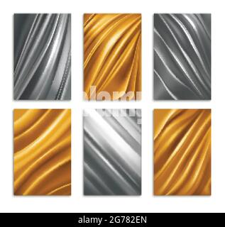 Goldene und silberne Folie Textur realistische set isoliert Vektor Illustration Stock Vektor