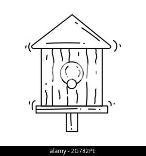 Gartenarbeit Vogelhaus-Symbol. Handgezeichnete Icon-Set, Umriss schwarz, Doodle-Symbol, Vektor-Symbol-Design. Stock Vektor