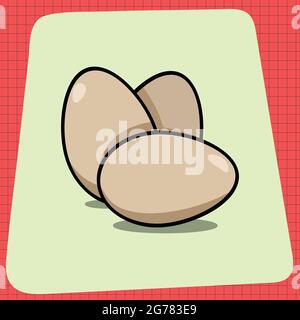 3 Braune Eier Gekocht. Jeden Tag Haushaltsfrühstück. Food-Symbole für die Menügestaltung. Vektorgrafikelemente auf weißem Hintergrund isoliert. Stock Vektor