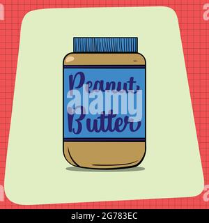 Ein großes Glas Erdnussbutter. Jeden Tag Haushaltsfrühstück. Food-Symbole für die Menügestaltung. Vektorgrafikelemente auf weißem Hintergrund isoliert. Stock Vektor
