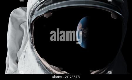 Astronaut im Glas Erd-Verleerung Konzept 3D-Rendering . Stockfoto