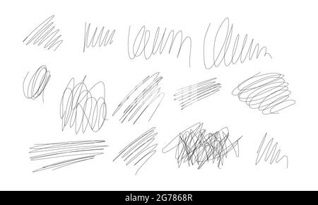 Tintenstift Scrawl Collection - verschiedene Formen von handgezeichneten Scribble Linie Zeichnungen. Stock Vektor