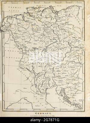 Karte Deutschlands aus dem 18. Jahrhundert Kupferstich aus der Encyclopaedia Londinensis OR, Universelles Wörterbuch der Künste, Wissenschaften und Literatur; Band VIII; herausgegeben von Wilkes, John. Veröffentlicht 1810 in London. Stockfoto