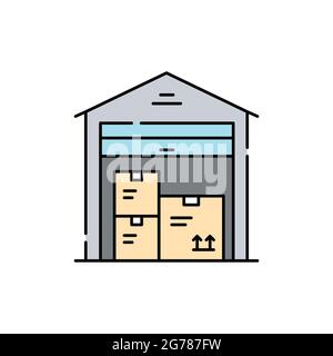 Lagerhaus mit farbigen Linien-Symbol. Piktogramm für Webseite, mobile App, Promo. UI UX GUI Design-Element. Bearbeitbare Kontur. Stock Vektor