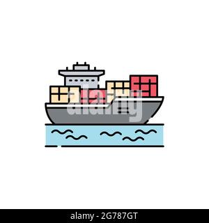 Frachtschiff mit Container olor line icon. Piktogramm für Webseite, mobile App, Promo. UI UX GUI Design-Element. Bearbeitbare Kontur. Stock Vektor