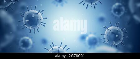 Virus. Blaue Farbe. Mikroorganismen. Coronavirus. 3d-Illustration. Stockfoto